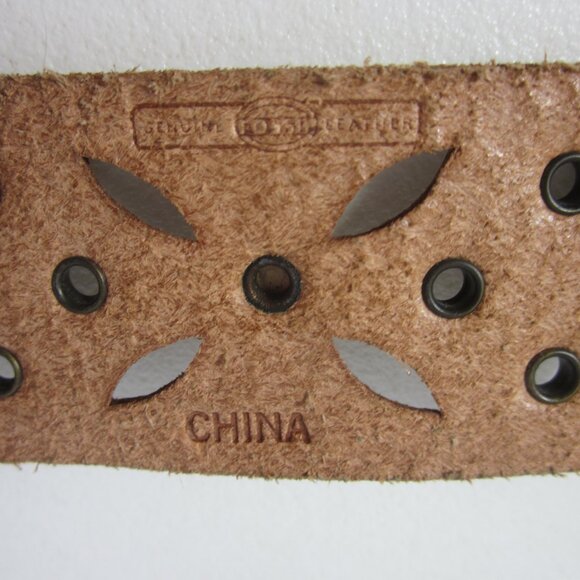 New Fossil Women L Metallic Bronze Gold Leather Studded Pierced Floral Brass - Picture 8 of 10